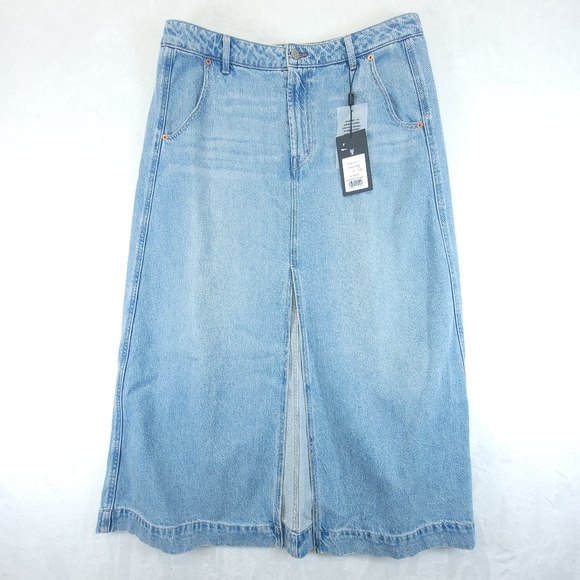 Frye Women's Front-Slit Seamed Denim Skirt Size 31 Farrah Wash NWT - Picture 1 of 8